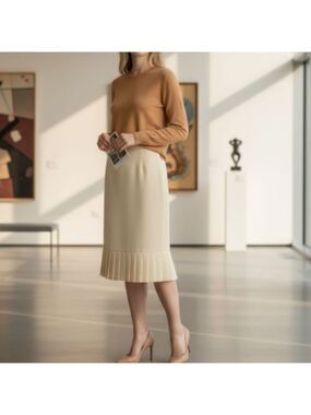 Karen Scott Ivory Crepe Pleated Hem Skirt | Size 12